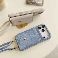 Load image into Gallery viewer, Jeans Organ Bag Lanyard iPhone Case, Blue White