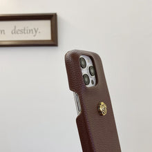 Load image into Gallery viewer, Handmade Camellia Adjustable Lanyard iPhone Leather Case, Side View