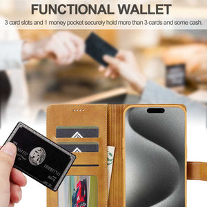 iPhone Case Magnetic Snap Buckle Card Slot Leather Cover