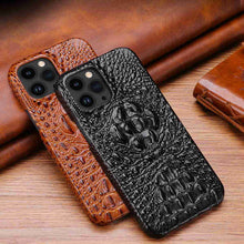 Load image into Gallery viewer, Apple iPhone Case 3D Crocodile Leather Cover, Back View Black &amp; Brown