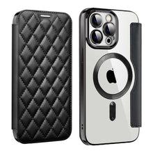 Load image into Gallery viewer, MagSafe Leather Flip iPhone Case Transparent Electroplated Magnetic Cover