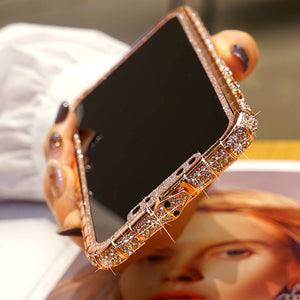 Snake Button Metal Bumper Glitter Screen Protector iPhone Case, Front View