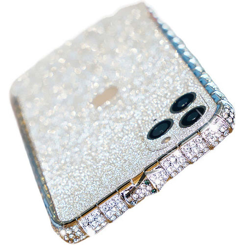 Snake Button Metal Bumper Glitter Screen Protector iPhone Case, Overall View