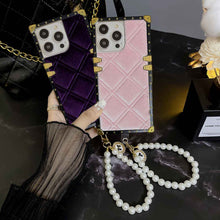 Load image into Gallery viewer, Velvet Grid Pearl Bracelet iPhone Case,  Purple and Pink