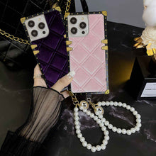 Load image into Gallery viewer, Apple iPhone Case Velvet Grid Pearl Bracelet Cover