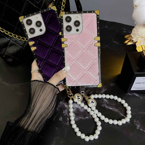 Velvet Grid Pearl Bracelet iPhone Case,  Purple and Pink