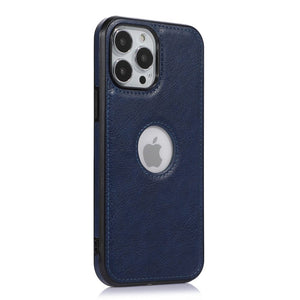 Logo Hole Leather iPhone Case, Blue