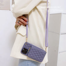 Load image into Gallery viewer, Wallet Bag iPhone Case, Model Show Purple 