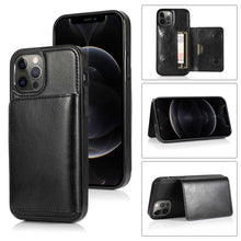 Load image into Gallery viewer, Leather Magnetic Card iPhone Case, Black Overall View