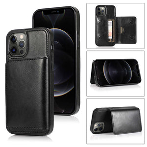 Leather Magnetic Card iPhone Case, Black Overall View