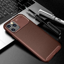 Load image into Gallery viewer, Soft Carbon Fiber Pattern iPhone Case, Brown