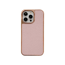 Load image into Gallery viewer, Apple iPhone Case Lychee Pattern Plating Gold Edge Cover