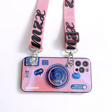 Load image into Gallery viewer, Blue Ray Apple iPhone Cases Fashion Camera Pattern With Diagonal Lanyard Protective Cover