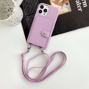 Handmade Wallet Bag With Lanyard iPhone Case, Purple