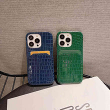 Load image into Gallery viewer, Crocodile iPhone Card Slot Cover, Back View Blue &amp; Green