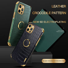 Load image into Gallery viewer, Crocodile PU Leather Finger Holder iPhone Case, Green and Black