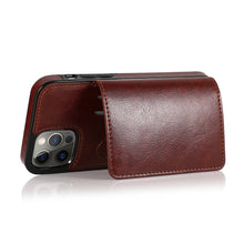 Load image into Gallery viewer, Leather Magnetic Card iPhone Case, Brown Bag Holder View