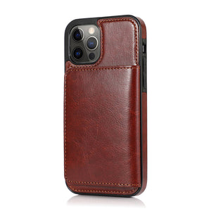 Leather Magnetic Card iPhone Case,  Brown