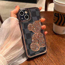Load image into Gallery viewer, Apple iPhone Case Diamond Bear Grid Cover