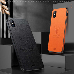 Deer Pattern Leather iPhone Case, iPhone XS Max Black Orange