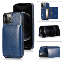 Load image into Gallery viewer, Leather Magnetic Card iPhone Case, Blue Overall View