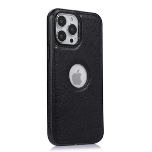 Logo Hole Leather iPhone Case, Black
