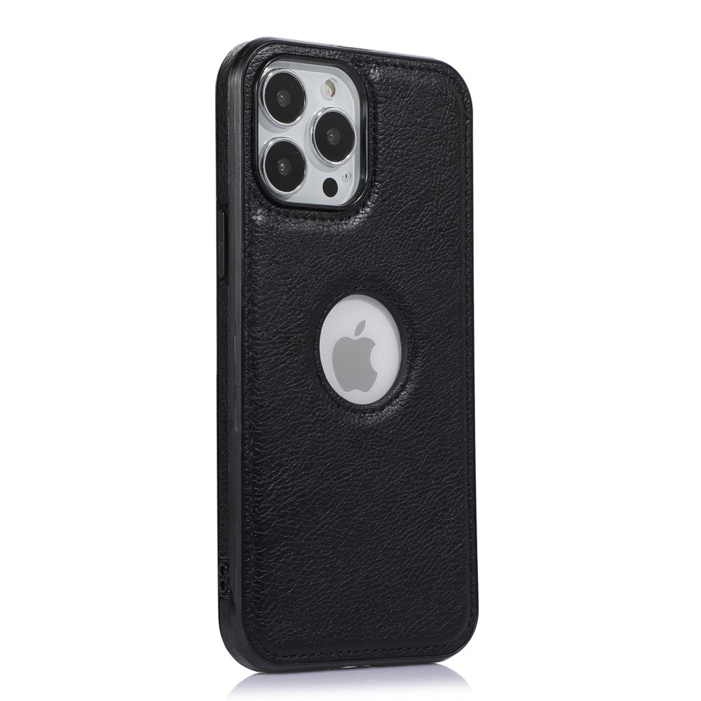 Logo Hole Leather iPhone Case, Black
