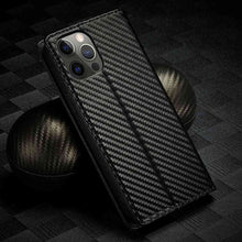 Load image into Gallery viewer, Apple iPhone Carbon Fiber Flip Window Case Cover, Back View