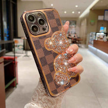 Load image into Gallery viewer, Apple iPhone Case Diamond Bear Grid Cover