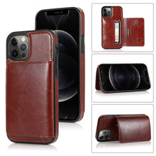 Load image into Gallery viewer, Leather Magnetic Card iPhone Case, Brown Overall View