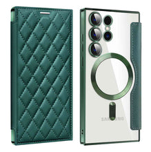 Load image into Gallery viewer, MagSafe Leather Flip Samsung Case Transparent Electroplated Magnetic Cover