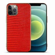 Load image into Gallery viewer, Lizard Leather iPhone Case, Red Front and Back View