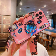 Load image into Gallery viewer, Blue Ray Apple iPhone Cases Fashion Camera Pattern With Diagonal Lanyard Protective Cover
