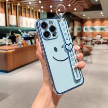 Load image into Gallery viewer, Soft TPU Handmade Smile Wristband iPhone Case, Blue
