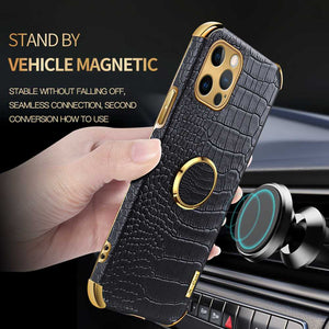 Crocodile PU Leather Finger Holder iPhone Case, Magnetic Holder