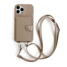 Load image into Gallery viewer, Apple iPhone Case Litchi Pattern With Lanyard Wallet Cover
