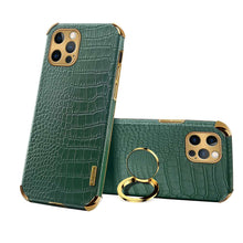 Load image into Gallery viewer, Crocodile PU Leather Finger Holder iPhone Case, Green