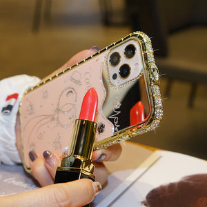 Diamond Metal Bumper Mirror iPhone Case, Gold