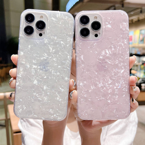 Glitter Shell iPhone Case, White & Pink Overall View