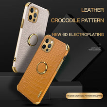 Load image into Gallery viewer, Crocodile PU Leather Finger Holder iPhone Case, White and Yellow