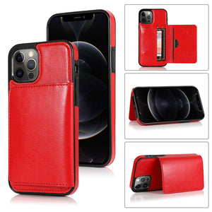 Leather Magnetic Card iPhone Case, Red Overall View