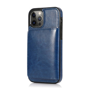 Leather Magnetic Card iPhone Case, Blue