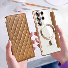 Load image into Gallery viewer, MagSafe Leather Flip Samsung Case Transparent Electroplated Magnetic Cover