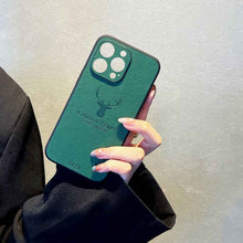 Load image into Gallery viewer, Deer Pattern Leather iPhone Case, Green in Hand Show