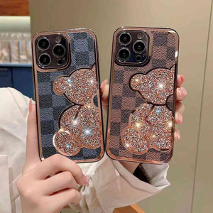 Apple iPhone Case Diamond Bear Grid Cover