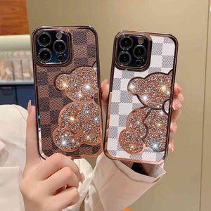 Apple iPhone Case Diamond Bear Grid Cover
