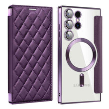 Load image into Gallery viewer, MagSafe Leather Flip Samsung Case Transparent Electroplated Magnetic Cover