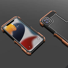 Load image into Gallery viewer, Wood Metal Bumper iPhone Case, Desk Front and Back Display