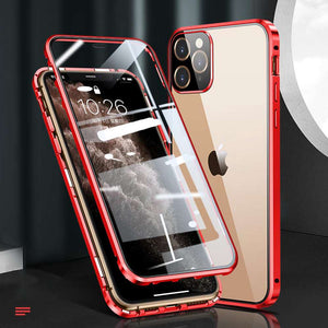 Magnetic Double Side Tempered Glass Camera Protection iPhone Case, Red Overalll View