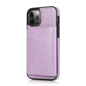 Leather Magnetic Card iPhone Case, Purple